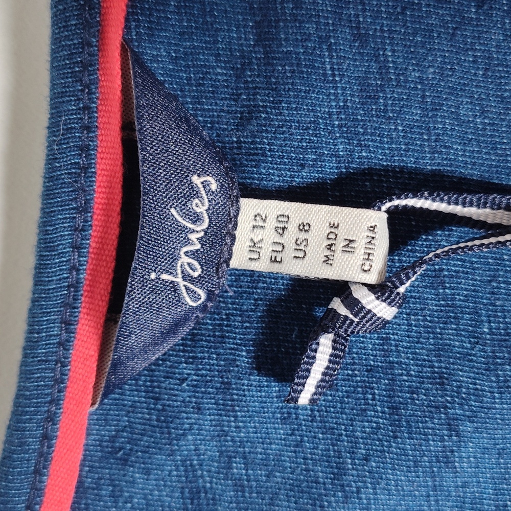 NWT Joules Ariella blue cotton tie-waist t-shirt dress v-neck 3/4 sleeve size 8 - Picture 8 of 13